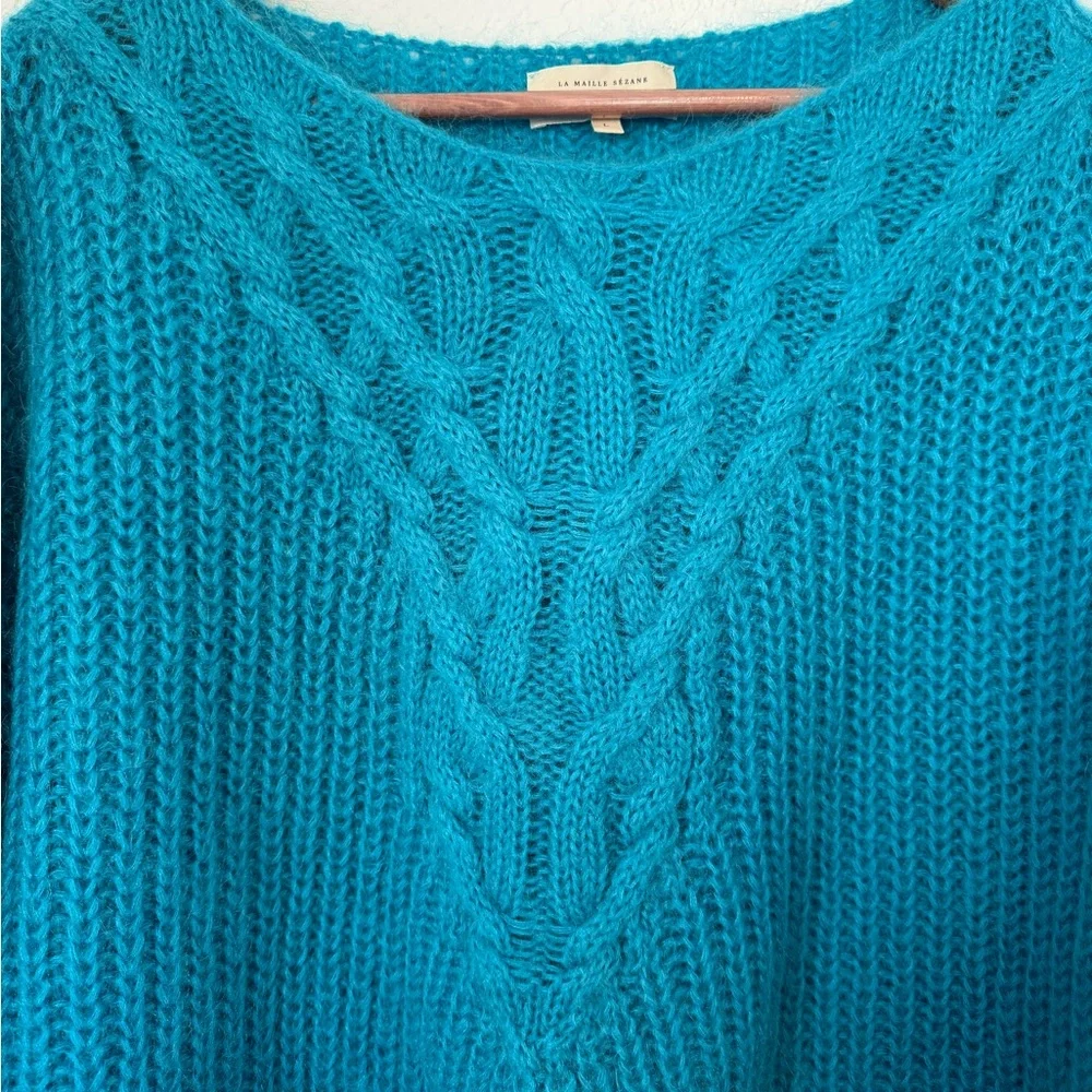 La Maille Sézane Jules Jumper Turquoise Kid Mohair Knit Womens Large Sweater - Picture 4 of 7